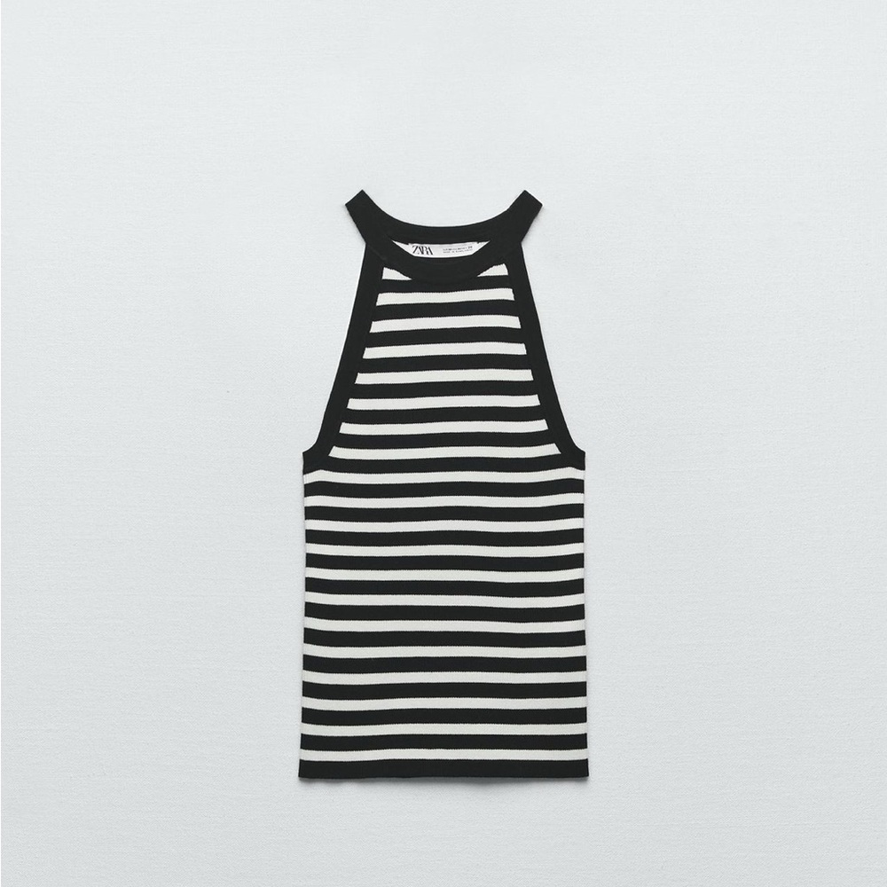 Zara Black and White Striped Ribbed Tank Top